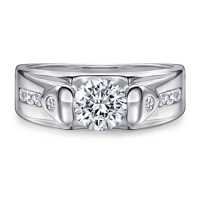 925 Sterling Silver Men's Statement Ring - Premium Geometric Zircon Band