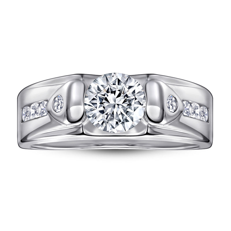 925 Sterling Silver Men's Statement Ring - Premium Geometric Zircon Band