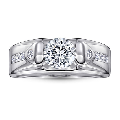 925 Sterling Silver Men's Statement Ring - Premium Geometric Zircon Band