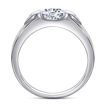 925 Sterling Silver Men's Statement Ring - Premium Geometric Zircon Band