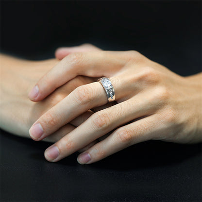 925 Sterling Silver Men's Statement Ring - Premium Geometric Zircon Band