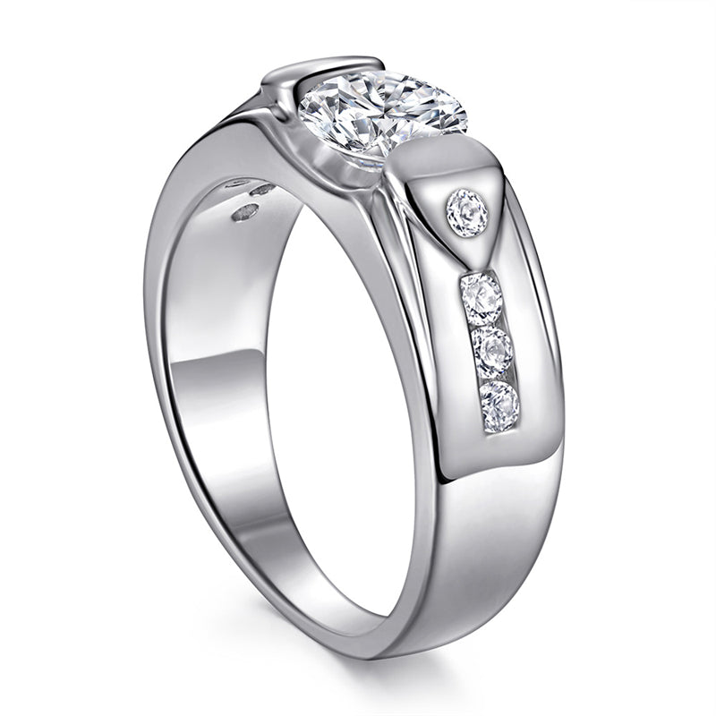 925 Sterling Silver Men's Statement Ring - Premium Geometric Zircon Band