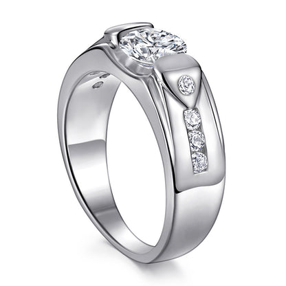925 Sterling Silver Men's Statement Ring - Premium Geometric Zircon Band