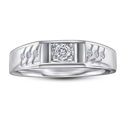 925 Sterling Silver Men's Wedding Band - Precision-Cut Zircon Geometric Ring