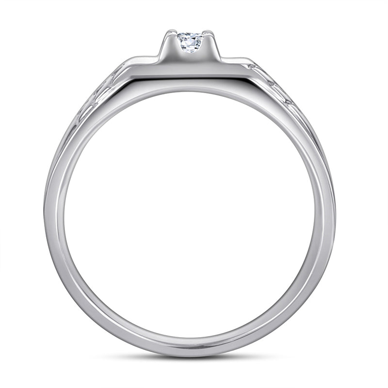 925 Sterling Silver Men's Wedding Band - Precision-Cut Zircon Geometric Ring