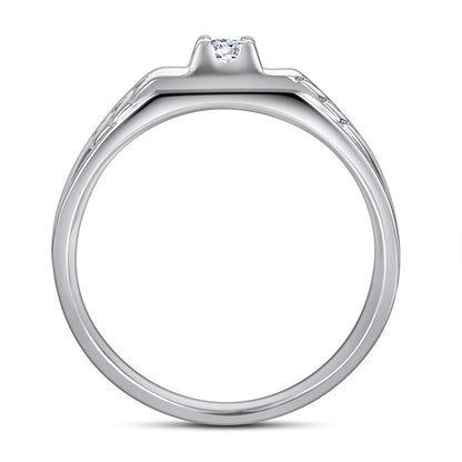 925 Sterling Silver Men's Wedding Band - Precision-Cut Zircon Geometric Ring