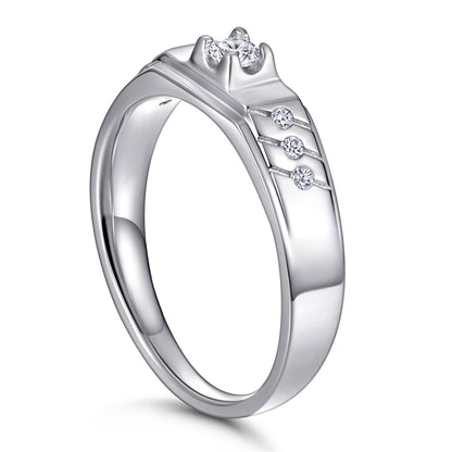 925 Sterling Silver Men's Wedding Band - Precision-Cut Zircon Geometric Ring