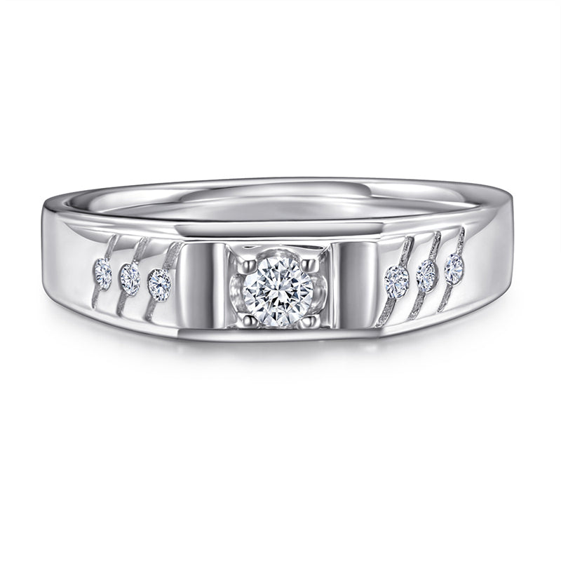 925 Sterling Silver Men's Wedding Band - Precision-Cut Zircon Geometric Ring