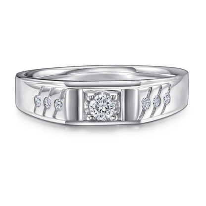 925 Sterling Silver Men's Wedding Band - Precision-Cut Zircon Geometric Ring