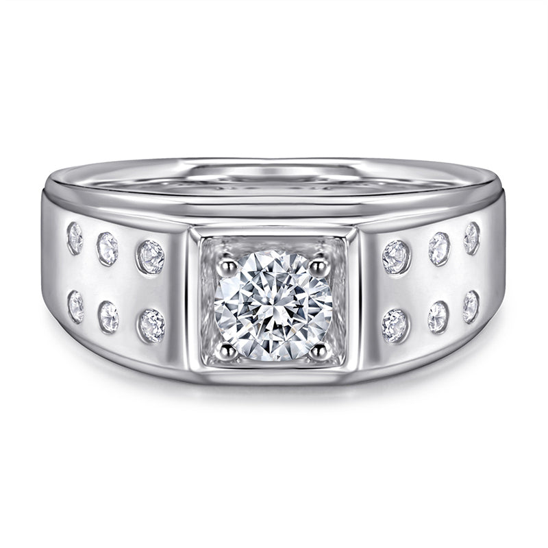 925 Sterling Silver Men's Wedding Ring - Premium Zircon Geometric Band