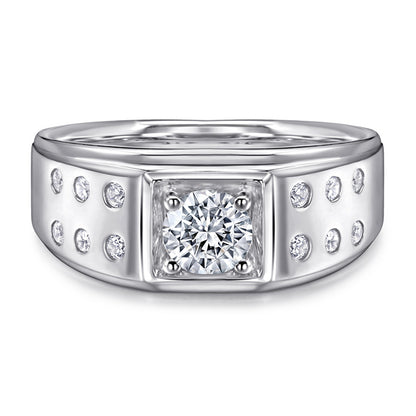 925 Sterling Silver Men's Wedding Ring - Premium Zircon Geometric Band