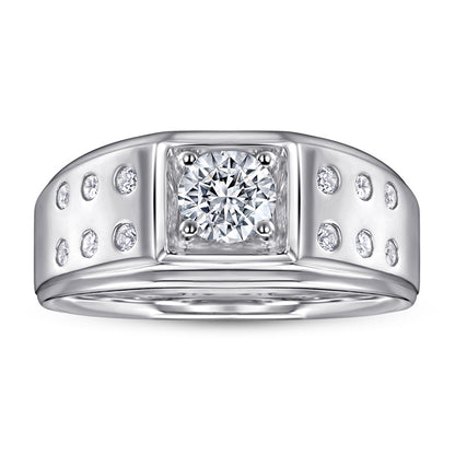 925 Sterling Silver Men's Wedding Ring - Premium Zircon Geometric Band