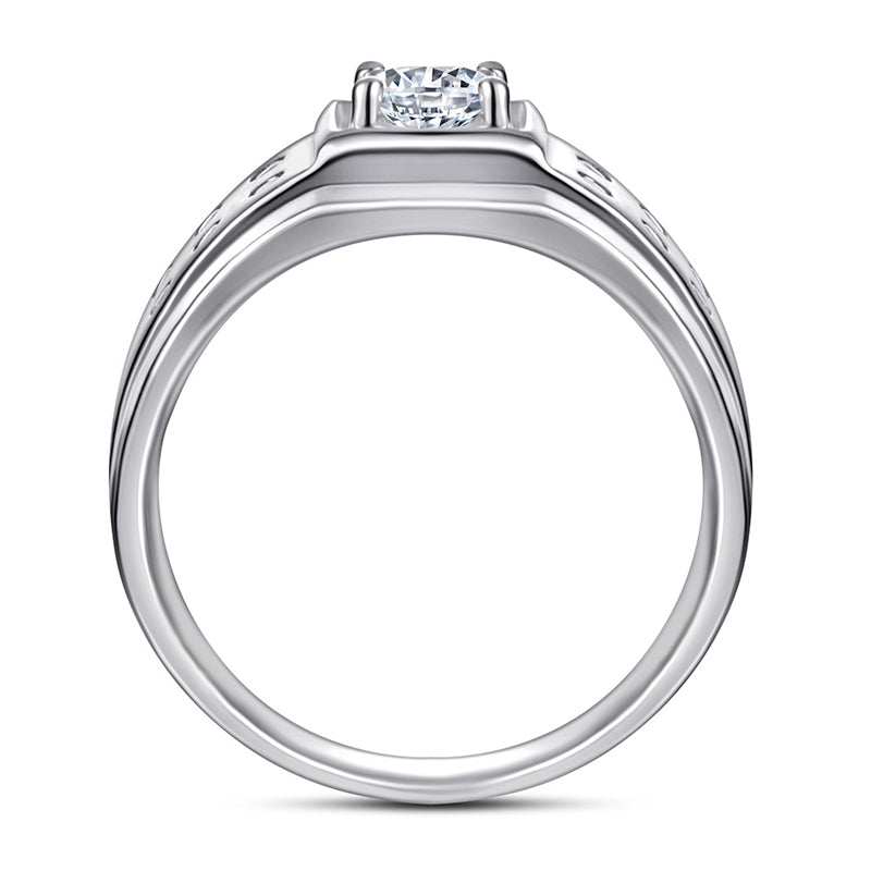 925 Sterling Silver Men's Wedding Ring - Premium Zircon Geometric Band