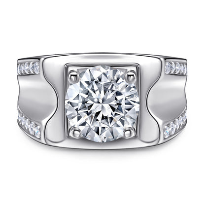 925 Sterling Silver Men's Wide Band Ring - Bold Zircon Statement Jewelry