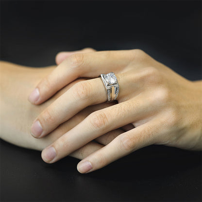 925 Sterling Silver Men's Wide Band Ring - Bold Zircon Statement Jewelry