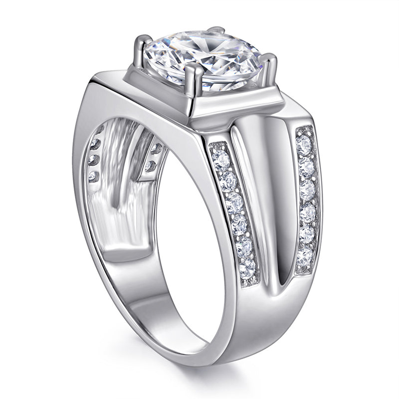 925 Sterling Silver Men's Wide Band Ring - Bold Zircon Statement Jewelry