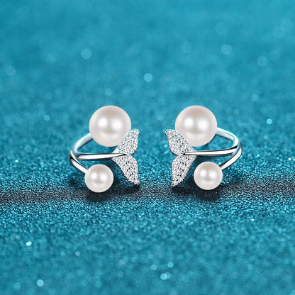 925 Sterling Silver Mermaid Tail Convertible Earrings - 0.24ct Moissanite & Freshwater Pearls