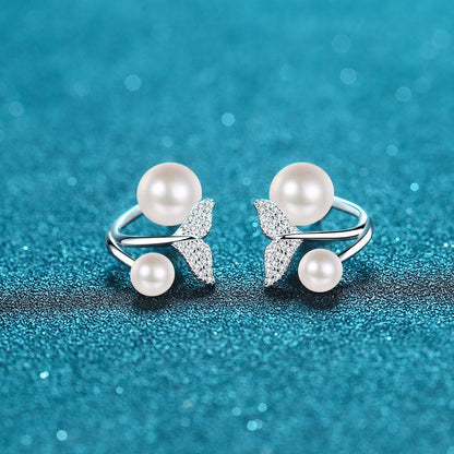 925 Sterling Silver Mermaid Tail Convertible Earrings - 0.24ct Moissanite & Freshwater Pearls
