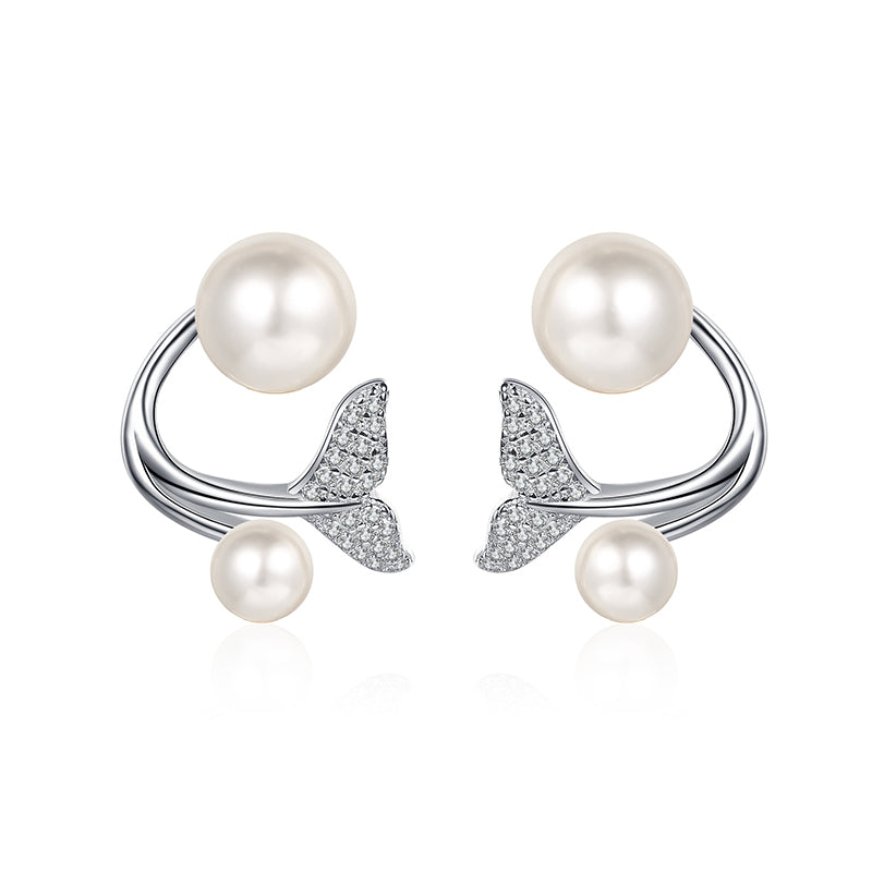 925 Sterling Silver Mermaid Tail Convertible Earrings - 0.24ct Moissanite & Freshwater Pearls