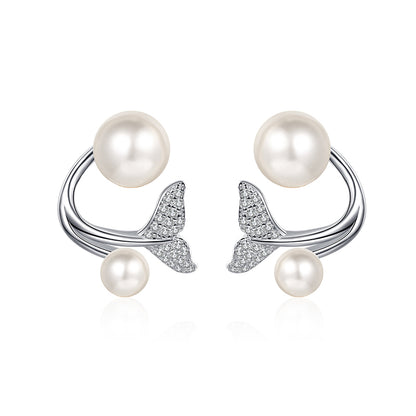 925 Sterling Silver Mermaid Tail Convertible Earrings - 0.24ct Moissanite & Freshwater Pearls
