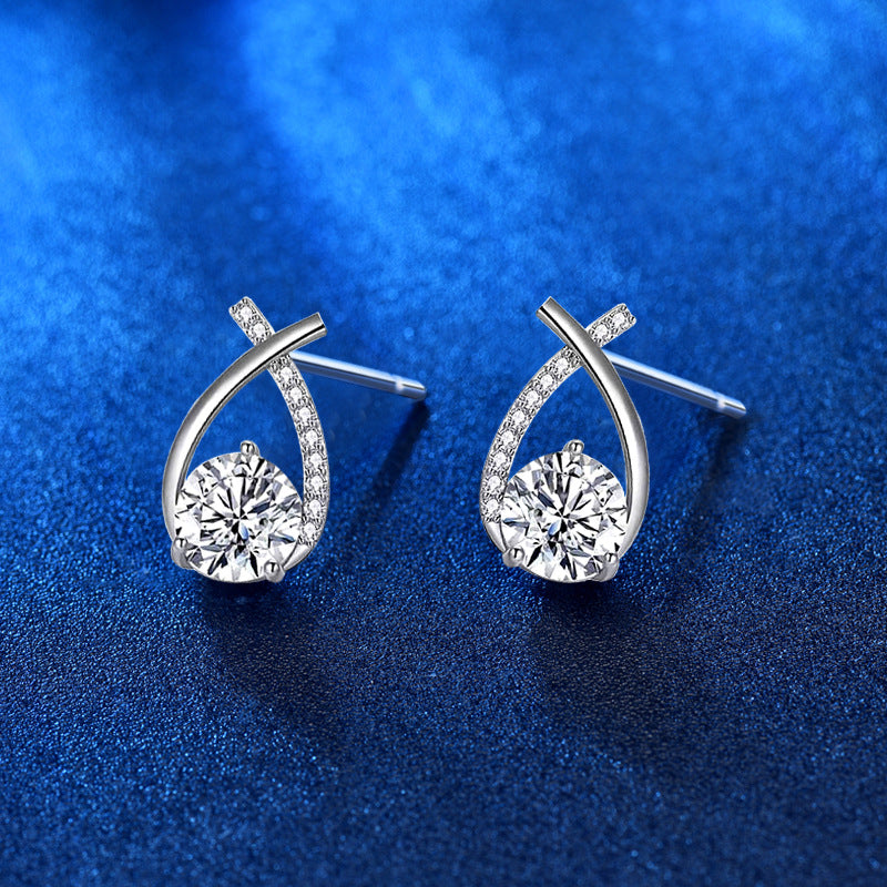 925 Sterling Silver Mermaid Tail Geometric Stud Earrings with 0.5ct or 1ct White/Yellow Gold Moissanite Rhodium Plated Luxury Jewelry for Women