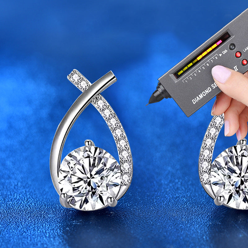 925 Sterling Silver Mermaid Tail Geometric Stud Earrings with 0.5ct or 1ct White/Yellow Gold Moissanite Rhodium Plated Luxury Jewelry for Women