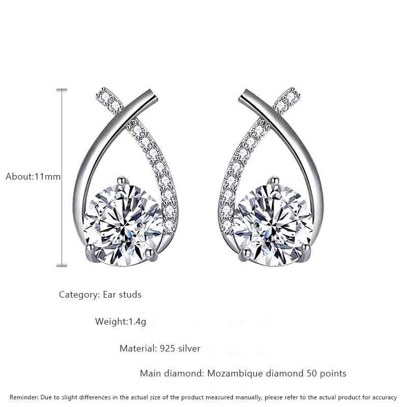 925 Sterling Silver Mermaid Tail Geometric Stud Earrings with 0.5ct or 1ct White/Yellow Gold Moissanite Rhodium Plated Luxury Jewelry for Women