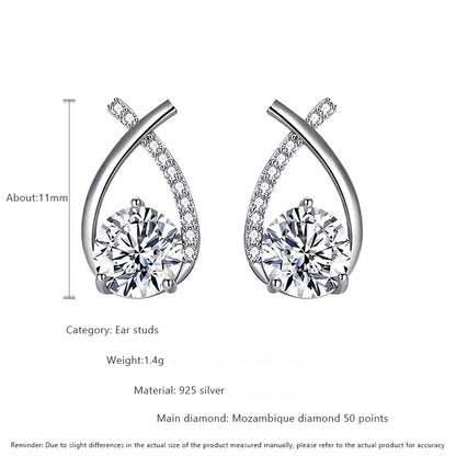 925 Sterling Silver Mermaid Tail Geometric Stud Earrings with 0.5ct or 1ct White/Yellow Gold Moissanite Rhodium Plated Luxury Jewelry for Women