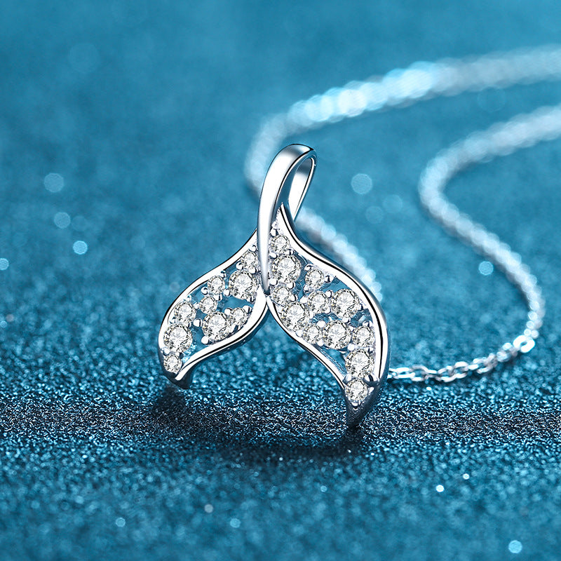 925 Sterling Silver Mermaid Tail Pendant Necklace - 0.393CT Moissanite Unique Collarbone Chain