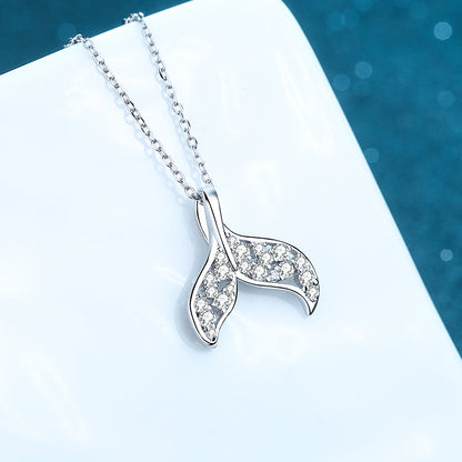 925 Sterling Silver Mermaid Tail Pendant Necklace - 0.393CT Moissanite Unique Collarbone Chain