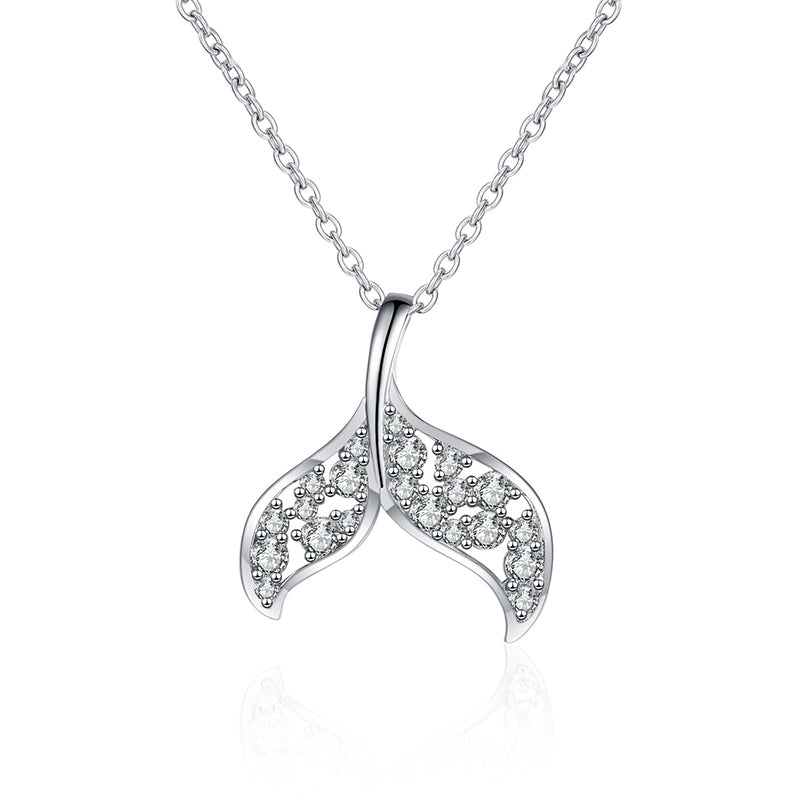 925 Sterling Silver Mermaid Tail Pendant Necklace - 0.393CT Moissanite Unique Collarbone Chain
