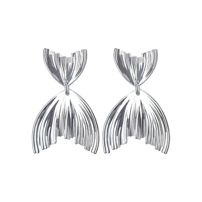 925 Sterling Silver Mermaid Tail Stud Earrings - White Gold & Gold Plated Minimalist Earrings for Women