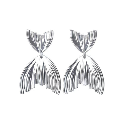 925 Sterling Silver Mermaid Tail Stud Earrings - White Gold & Gold Plated Minimalist Earrings for Women