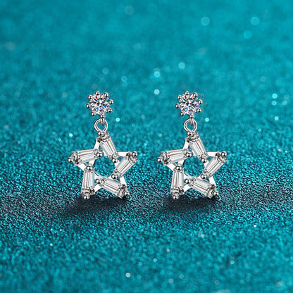 925 Sterling Silver Minimalist 0.2ct Moissanite Stud Earrings - Delicate Leaf Design with Rose Motif