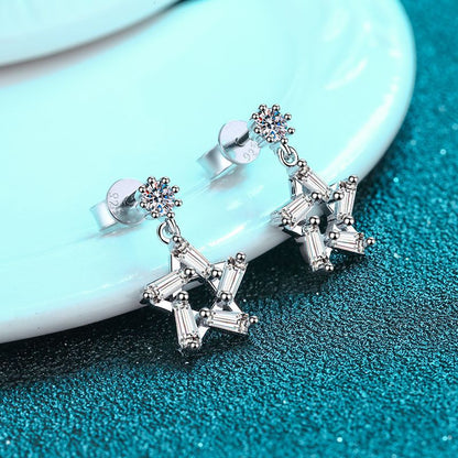 925 Sterling Silver Minimalist 0.2ct Moissanite Stud Earrings - Delicate Leaf Design with Rose Motif