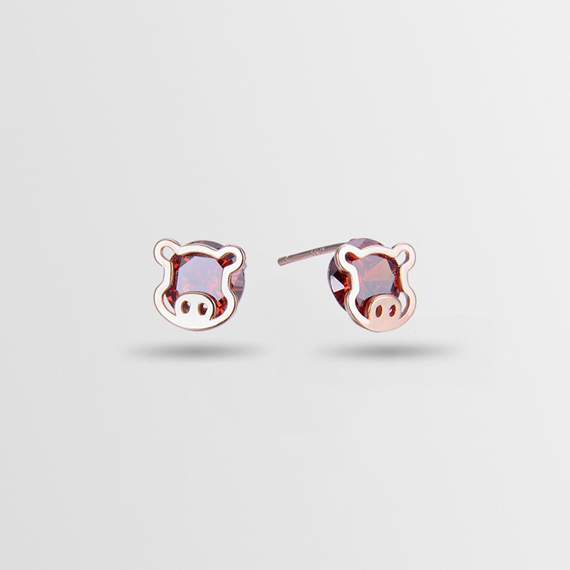 925 Sterling Silver Minimalist Animal Stud Earrings-Purple & Red Cubic Zirconia, Geometric Design, with Plastic Ear Stoppers