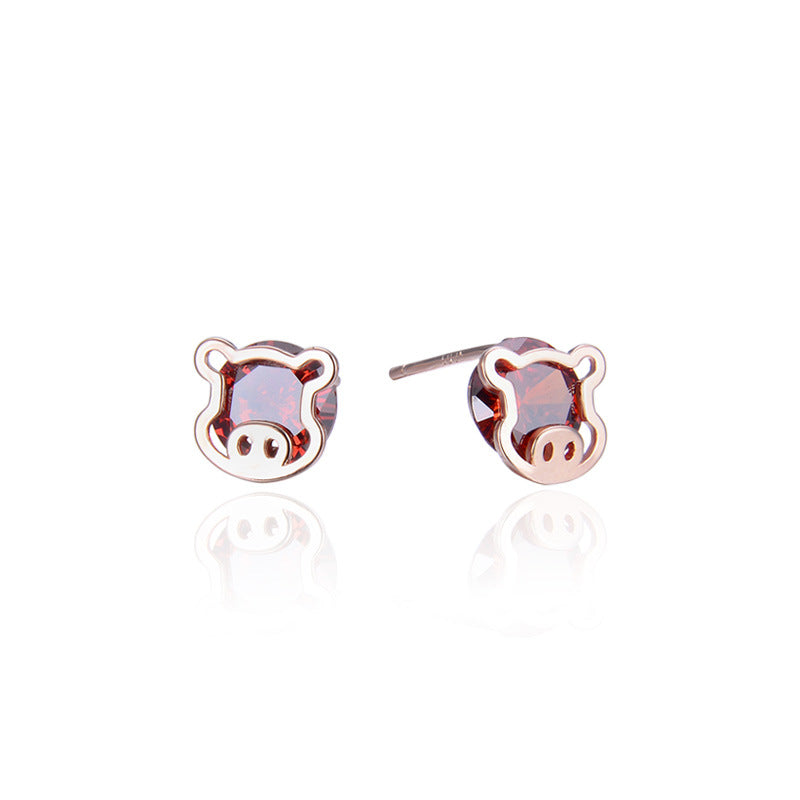 925 Sterling Silver Minimalist Animal Stud Earrings-Purple & Red Cubic Zirconia, Geometric Design, with Plastic Ear Stoppers