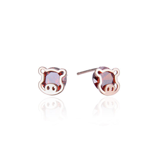 925 Sterling Silver Minimalist Animal Stud Earrings-Purple & Red Cubic Zirconia, Geometric Design, with Plastic Ear Stoppers