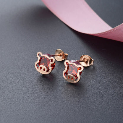 925 Sterling Silver Minimalist Animal Stud Earrings-Purple & Red Cubic Zirconia, Geometric Design, with Plastic Ear Stoppers