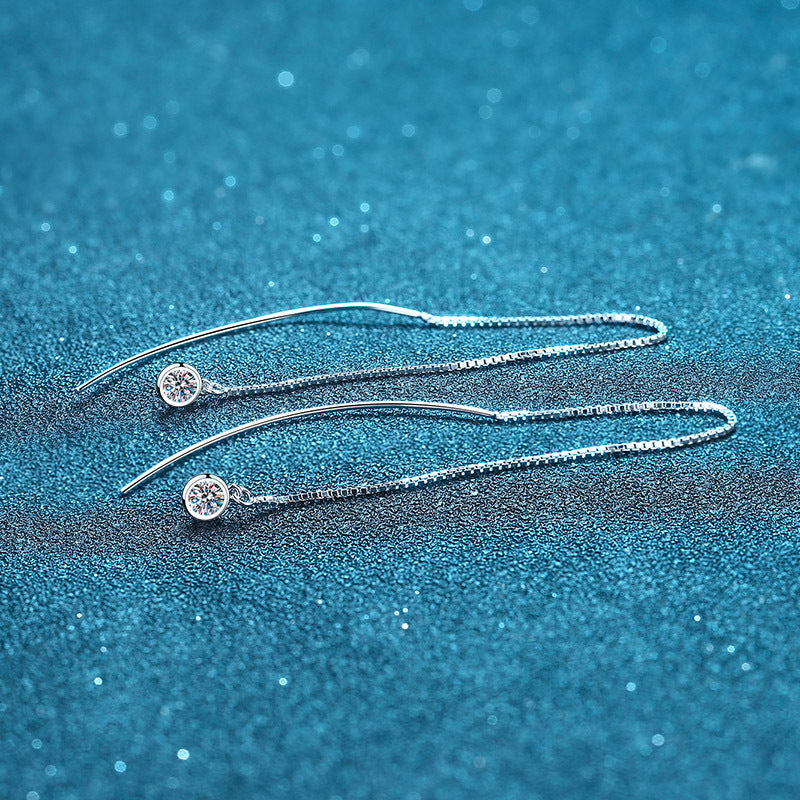 925 Sterling Silver Minimalist Fringe Earrings with 0.2ct (Total) Moissanite - Geometric Tree-Inspired Dangle Earrings