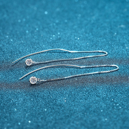 925 Sterling Silver Minimalist Fringe Earrings with 0.2ct (Total) Moissanite - Geometric Tree-Inspired Dangle Earrings