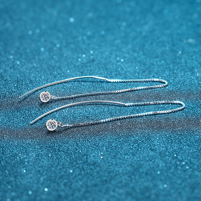 925 Sterling Silver Minimalist Fringe Earrings with 0.2ct (Total) Moissanite - Geometric Tree-Inspired Dangle Earrings