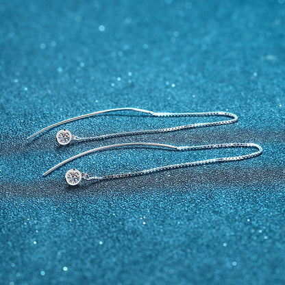 925 Sterling Silver Minimalist Fringe Earrings with 0.2ct (Total) Moissanite - Geometric Tree-Inspired Dangle Earrings