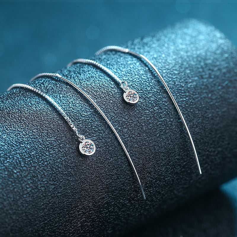 925 Sterling Silver Minimalist Fringe Earrings with 0.2ct (Total) Moissanite - Geometric Tree-Inspired Dangle Earrings