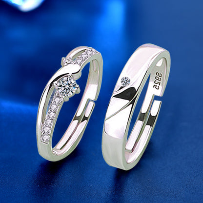 925 Sterling Silver Möbius Couple Rings with Zircon - White Gold Plated Minimalist Matching Bands for Couples