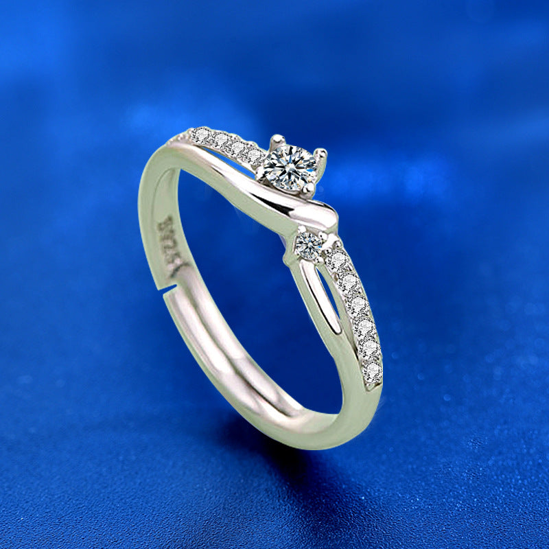 925 Sterling Silver Möbius Couple Rings with Zircon - White Gold Plated Minimalist Matching Bands for Couples