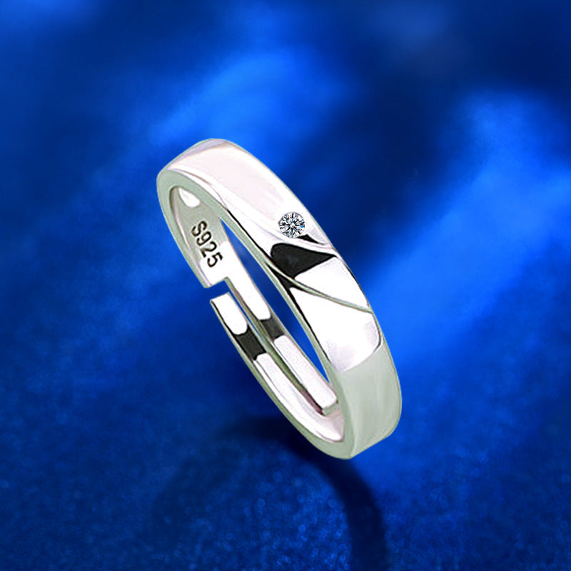 925 Sterling Silver Möbius Couple Rings with Zircon - White Gold Plated Minimalist Matching Bands for Couples