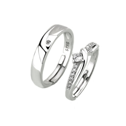 925 Sterling Silver Möbius Couple Rings with Zircon - White Gold Plated Minimalist Matching Bands for Couples