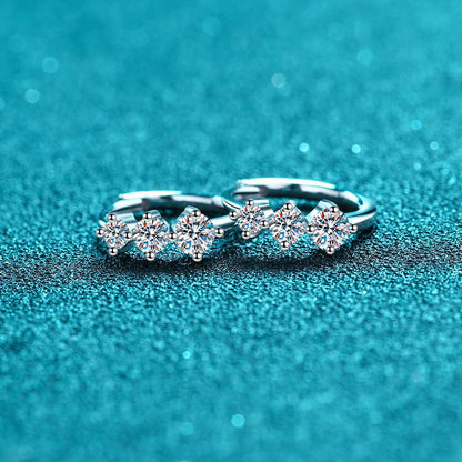 925 Sterling Silver Modern Chinese-style Moissanite Ear Cuffs (0.72ct Total) - Minimalist Geometric Ping An Knot Design