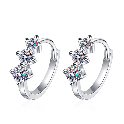 925 Sterling Silver Modern Chinese-style Moissanite Ear Cuffs (0.72ct Total) - Minimalist Geometric Ping An Knot Design